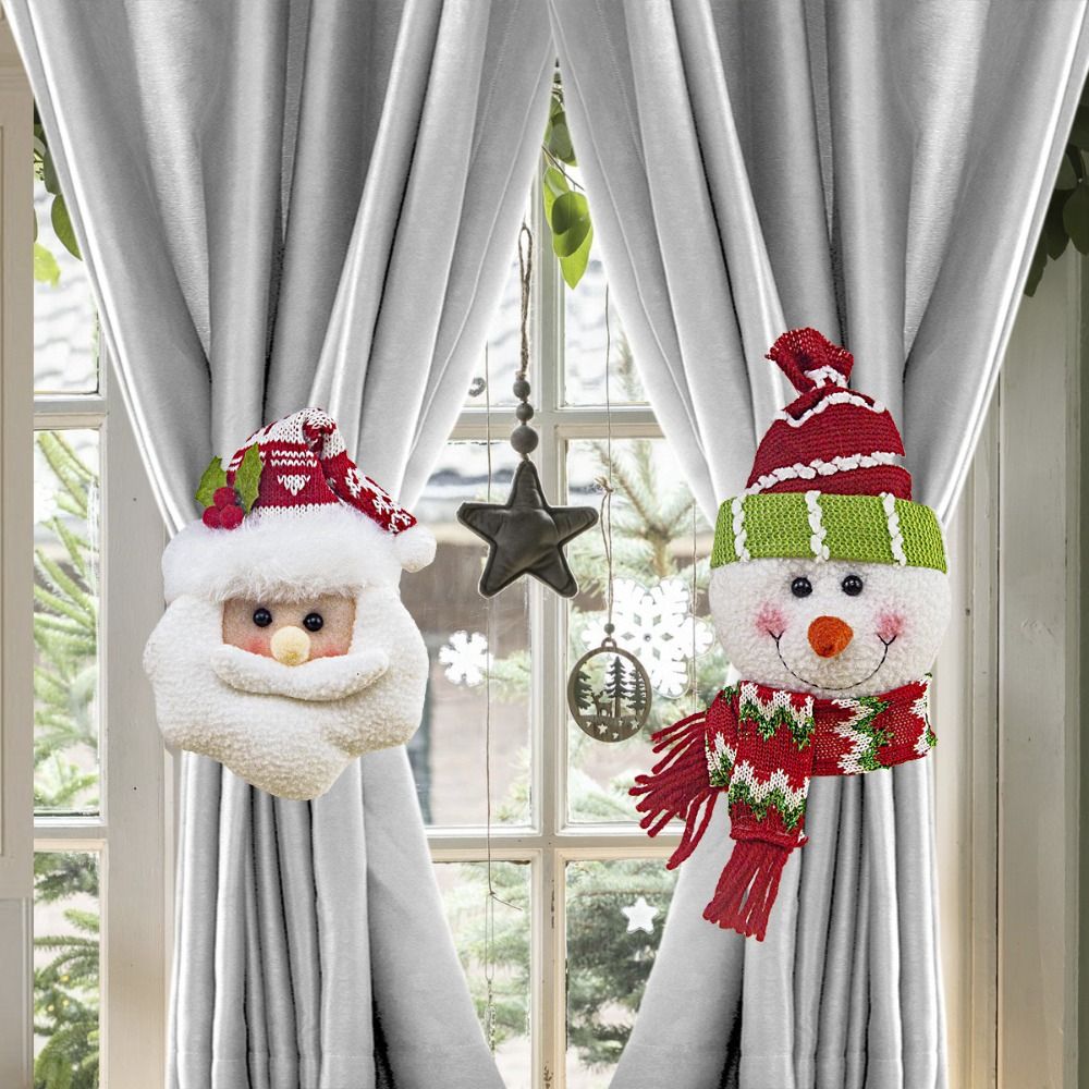 Cute Santa Claus Snowman Christmas Curtain Buckle Set of 2 Cartoon Curtain Tiebacks Fastener Buckle Curtain Holdback Holiday Decor