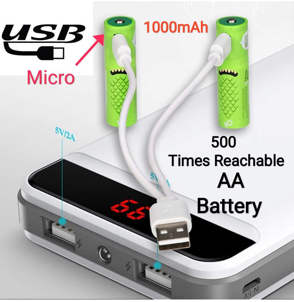 Micro USB AA Rechargeable Batteries, 1 Pair 1.2V 1000 Mah Battery Can Be Used for Remote Control, A Game Machine, Flashlights, Toys, Microphone