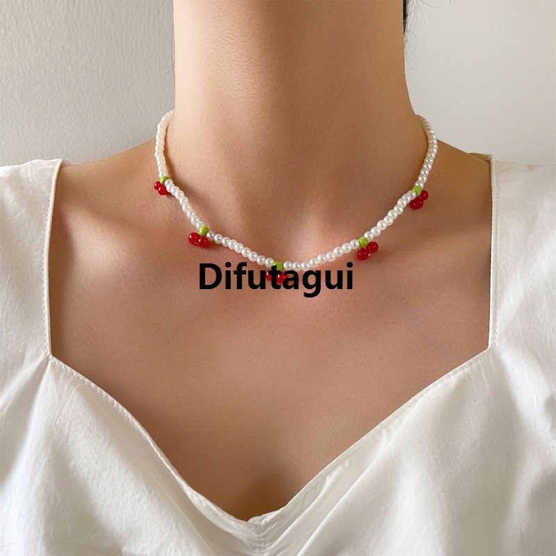 Difutagui 1 Pc Charming Pearl Cherry Beaded Necklace for Girls Women Jewelry Luxury Gifts Highlight Your Different Dressing Up Creative