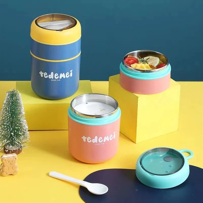 Tedemei Insulated Stainless Steel 2 Layer Round Lunch Box