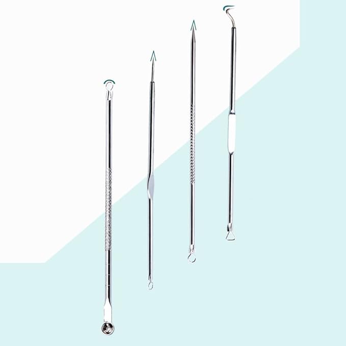 Blackhead Remover Pimple Popper Tool Kit 4 Pcs Acne Comedone Zit Blackhead Extractor Tool for Nose Face,Stainless Steel Whitehead Popping Removal Tool Set