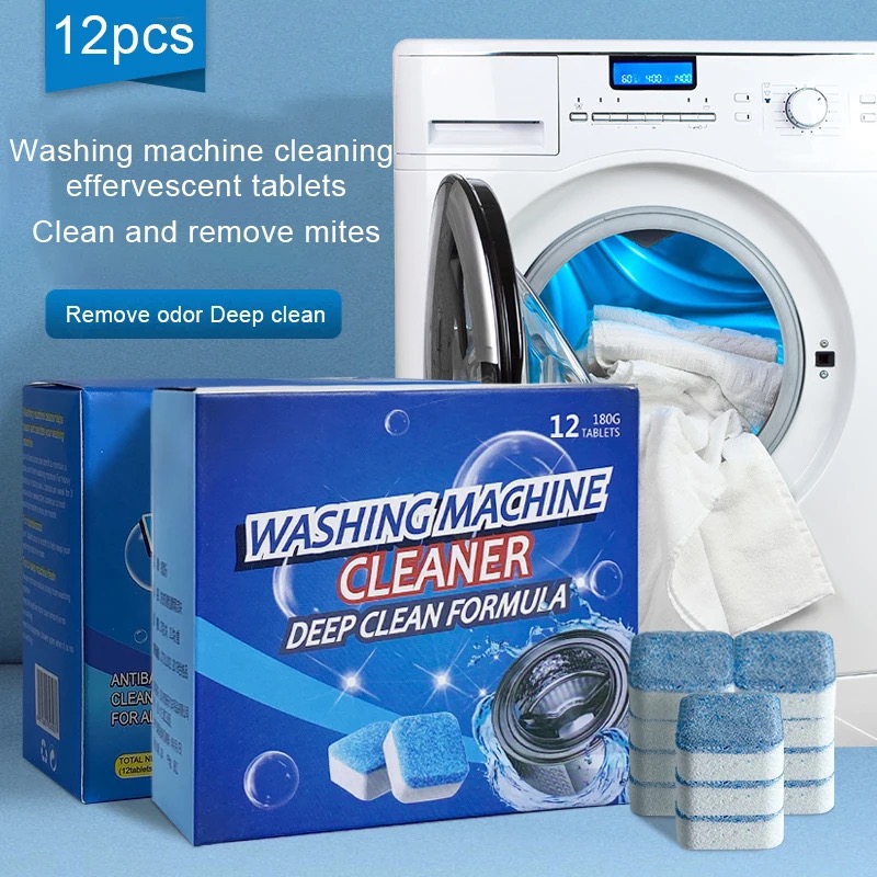 Washing Machine Tub Clean Effervescent Descaler Deep Cleaning Tablet 12 Pcs For Front Loader and Top Loader