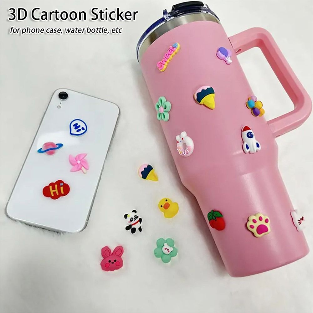 4Pcs/Pack Durable DIY Decoration Water Cup Stickers Refrigerator Toy Accessories 3D Cartoon Sticker Hard Resin Soft Rubber Random Style Phone Case Decoration For Water Bottle/Phone Case/Refrigerator