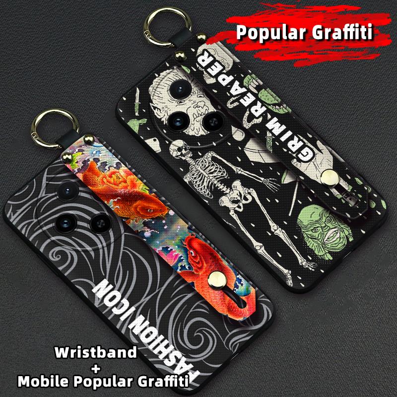 Fashion Design Waterproof Phone Case For Redmi 13C 5G/13R 5G Phone Holder Lanyard Graffiti ring Anti-dust Durable