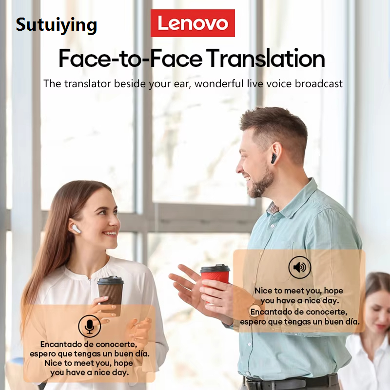 Sutuiying Lenovo LP49 Wireless Bluetooth V5.4 AI Translation Earphones Noise New style Reduction Music Headset Travel Real Time Translation Earbuds
