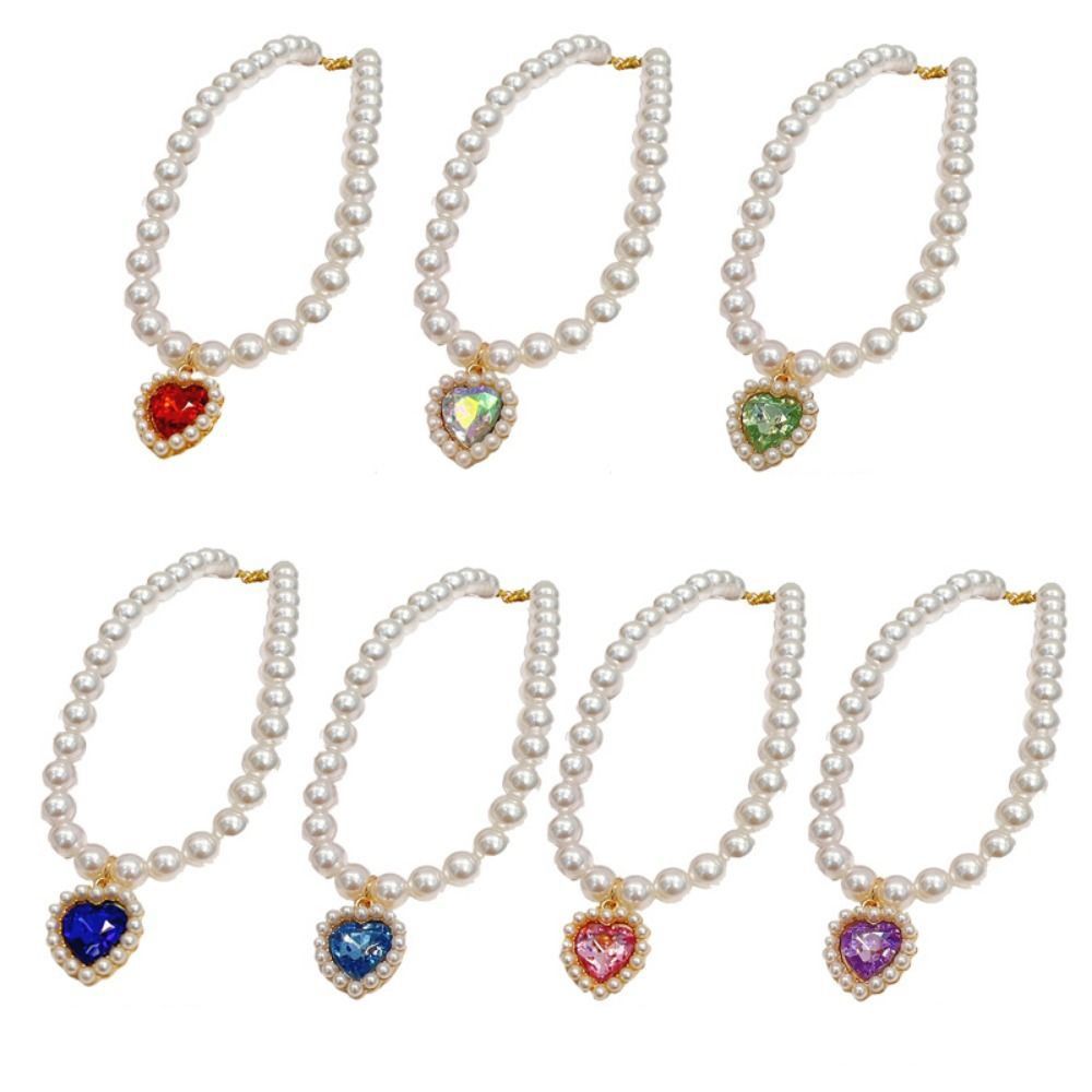 Fashion Decorative Pet Necklace Artificial /Metal Adjustable Cat Collar Colorful Cat Heart Necklace Party