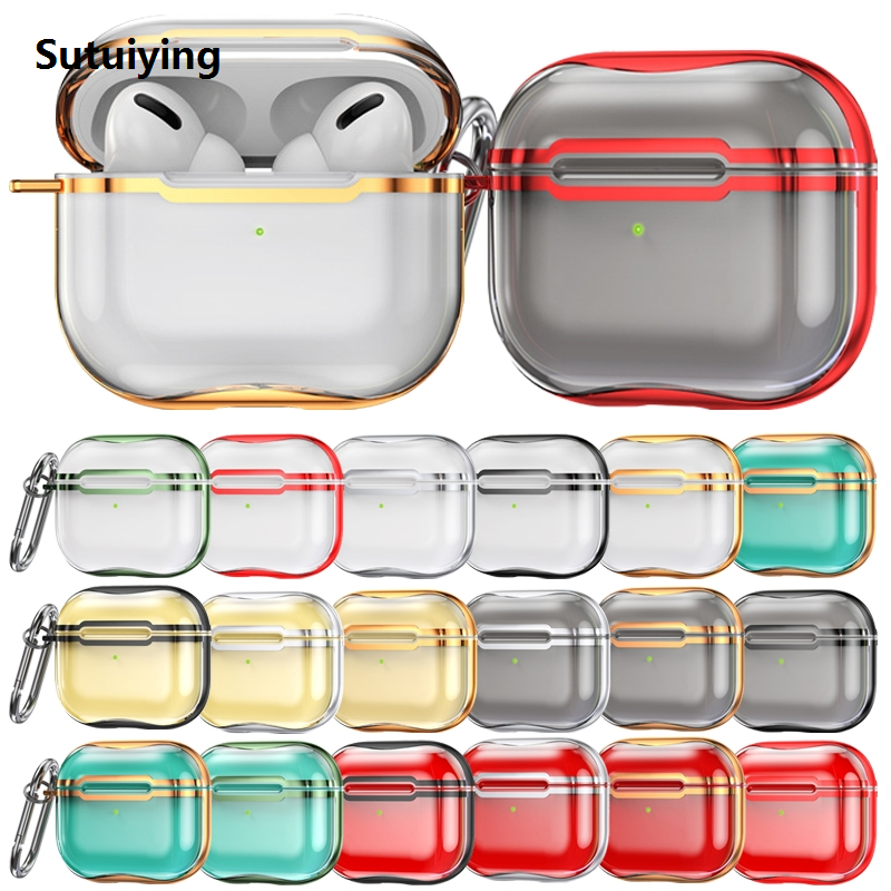 Sutuiying Electroplating Frame + Transparent TPU Earphone 2025 Protective Case with Hook For AirPods 3