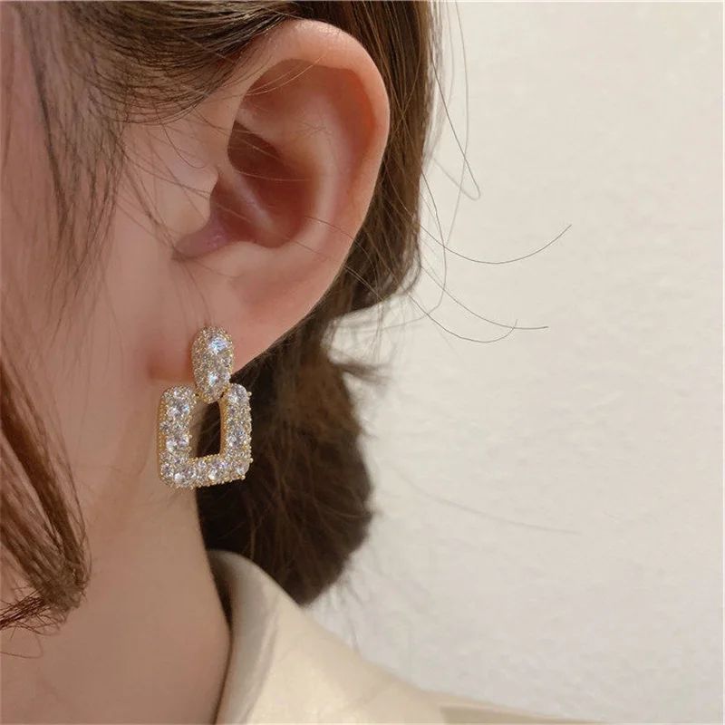 Gorgeous Women’s Square Drop Earrings with Dazzling CZ Stones | Sparkling Cubic Zirconia Party Earrings | Elegant Statement Jewelry Gift for Women