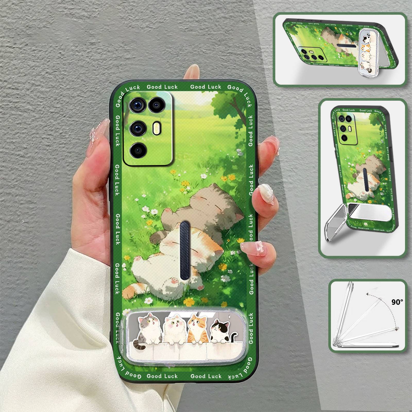 Makeup Mirror Kickstand Phone Case For ZTE Nubia Red Magic 6R Cute Phone Holder Plush Full wrap Back Cover Anti-dust 3D