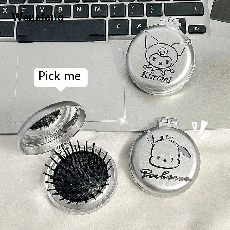 Wenefang 1 piece of Hello Kitty Sanrio Folding Hair Comb, Hair Style 2025 New and Mirror Cinnamoroll Anime Portable Travel Comb Tool