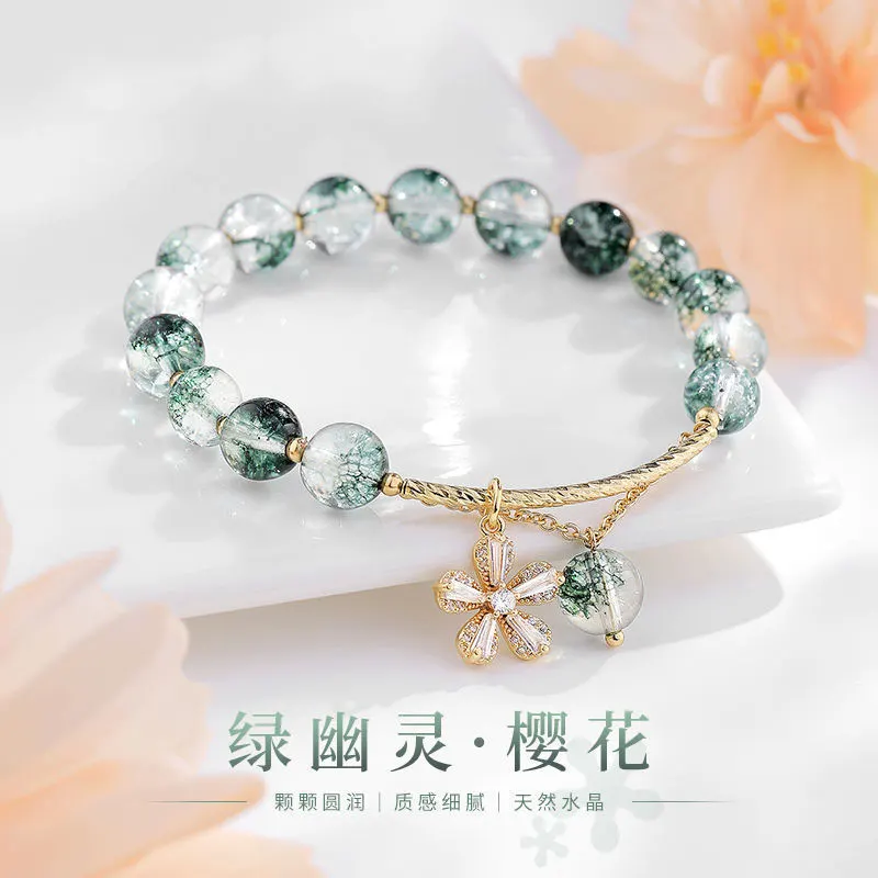 【Unlimited repurchase】Cherry Blossom Green Ghost Bracelet Female Summer Ins Niche Design Simple Transfer Beads Crystal Hand Beaded Girls' Bracelet Batch - image 1