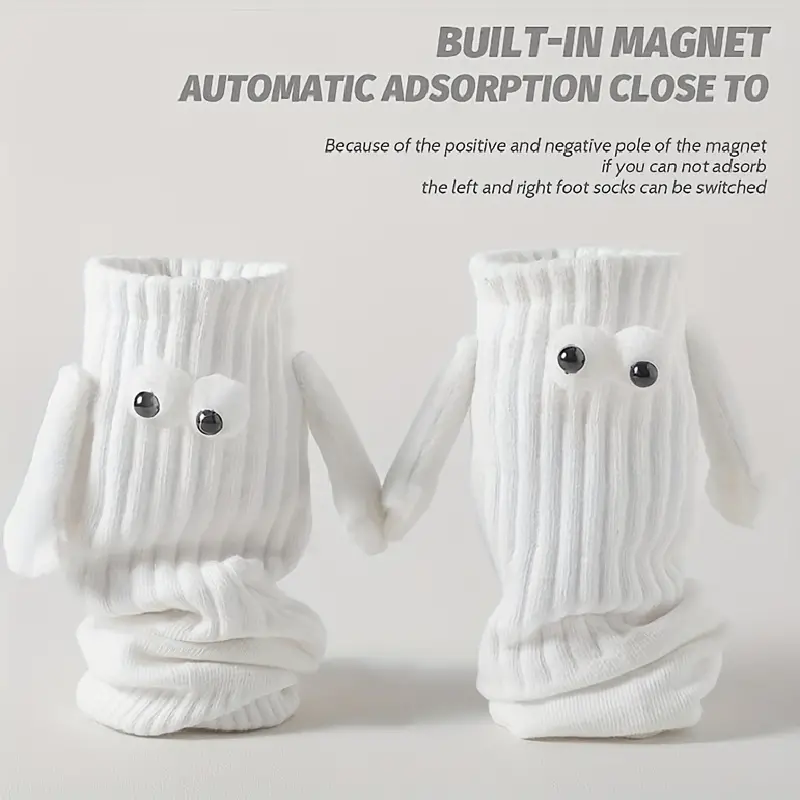 Celebrity Couple Cotton Sock 2 Pairs Magnetic Suction Hand In Hand Socks Black White Unisex Holding Hands Mid Tube Socks