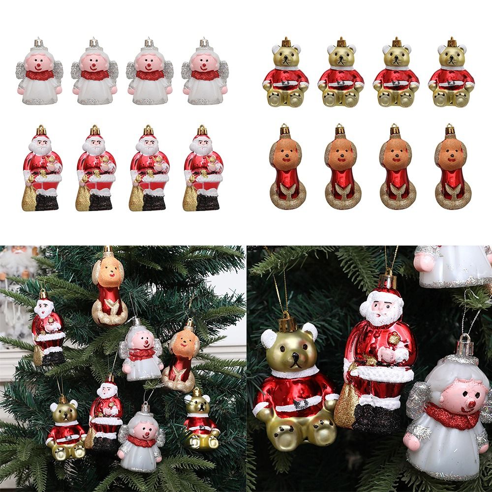 3/4PCS Creative Multicolor Christmas Hanging Decoration Cartoon Bear Dog Santa Angel Xmas Ornament Ball Party Supplies Plastic Xmas Baubles Christmas
