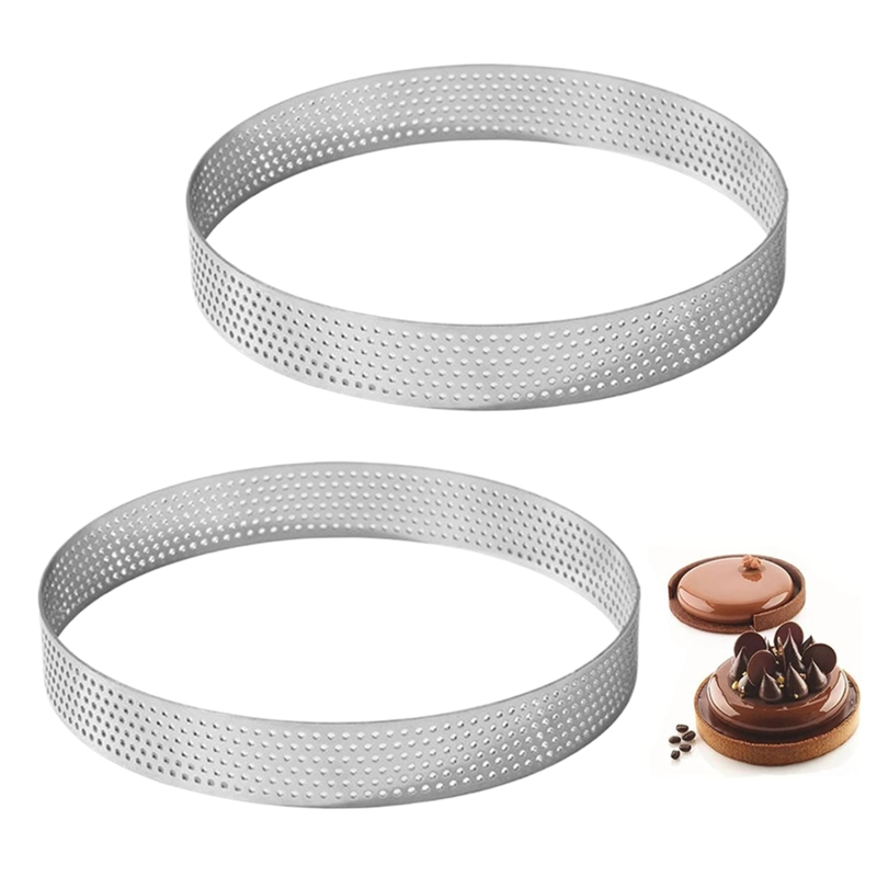 NAMUNY 2PCS Tart Rings 8 Inch Round Perforated Cake Ring,Nonstick Stainless Steel Baking Rings, Heat Ring Molds for Cooking