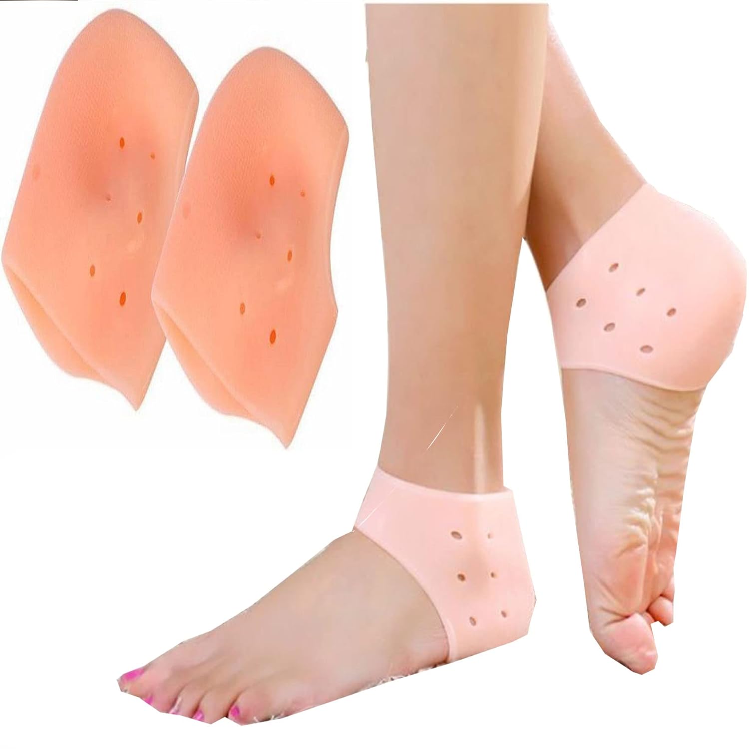 Orthopedic Silicone Gel Heel Pad Support Socks for Cracked Heels & Pain Relief
