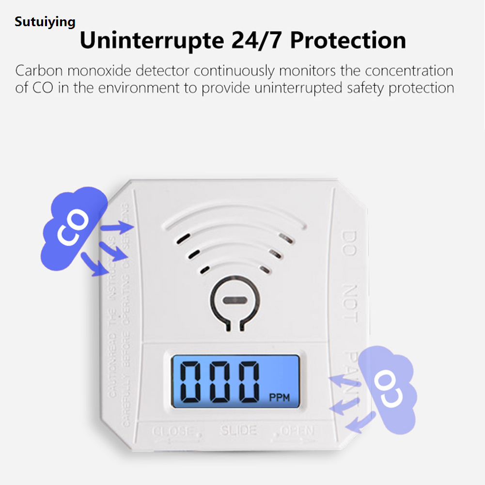 Sutuiying Carbon Monoxide Detector Digital Display Portable CO Detector Sound Luxury Warning LED Indicator CO Sensor Battery Powered Home Use
