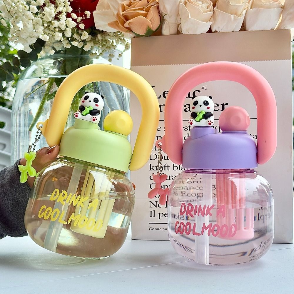 Water Cup With Straw Kids Water Sippy Cup Plastic Leakproof Portable Drink Bottle Cartoon Cute Transparent Bottle Home