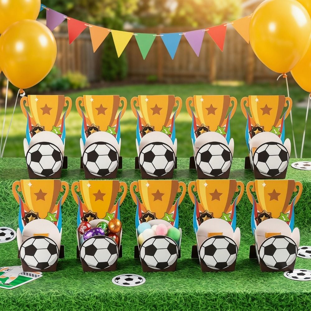 10Pcs/Pack Favor Gift Cartoon Football Candy Box Portable Reusable Soccer Party Treat Boxes Simple paper Football Trophy Box Theme Decorations