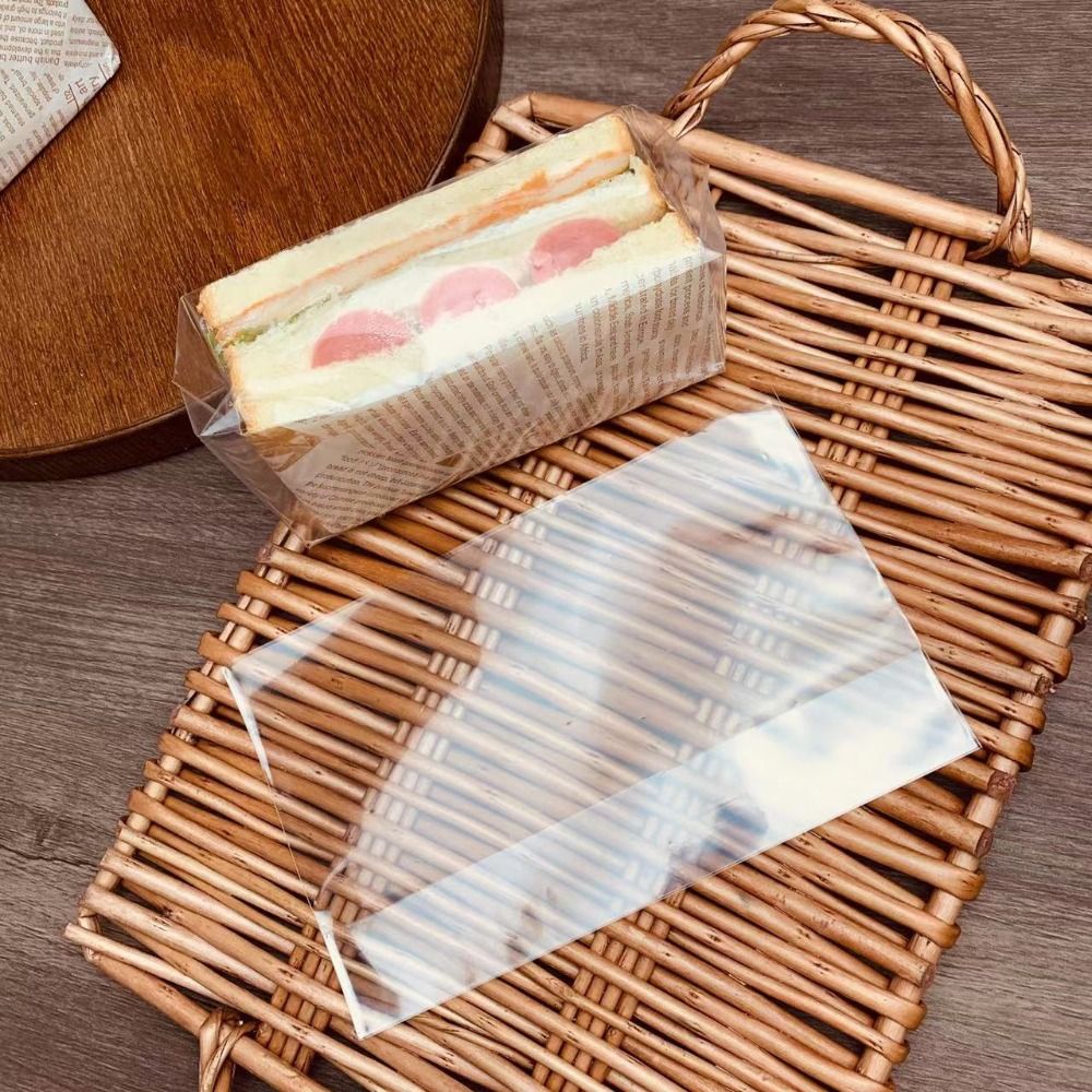 100PCS New Transparent Sandwich Packaging Bag Plastic Disposable Hamburger Packing Bag Self-adhesive Sealing Food Grade Baking Bag Party Supplies