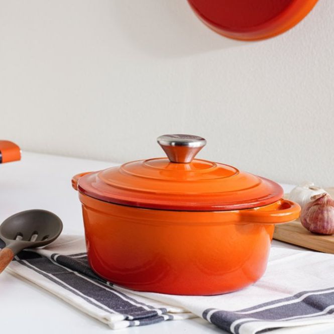 Bakers Secret Double Enameled Cast Iron Cooking Pot 2L Orange