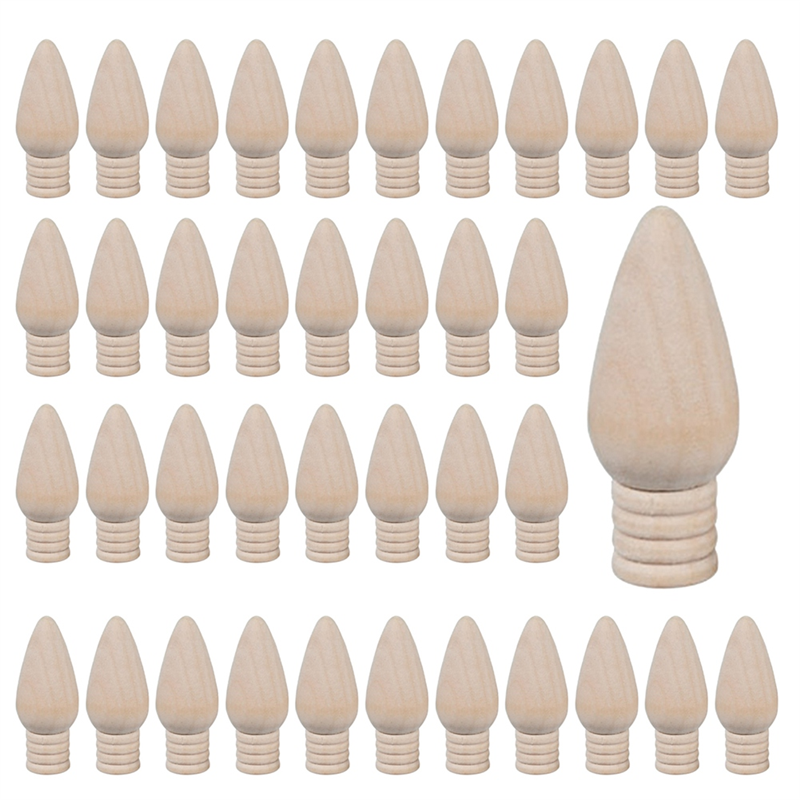 50 Pcs Wooden Christmas Light Bulb Unfinished Wood Ornaments for Crafts and Christmas Trees Supply, 2 Inch High Easy Install