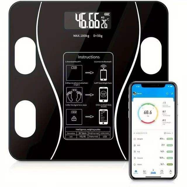180kg Smart Bluetooth Body Fat Scale 26×26cm - Digital Bathroom Weighing Scale with APP, BMI & Body Composition Analyzer