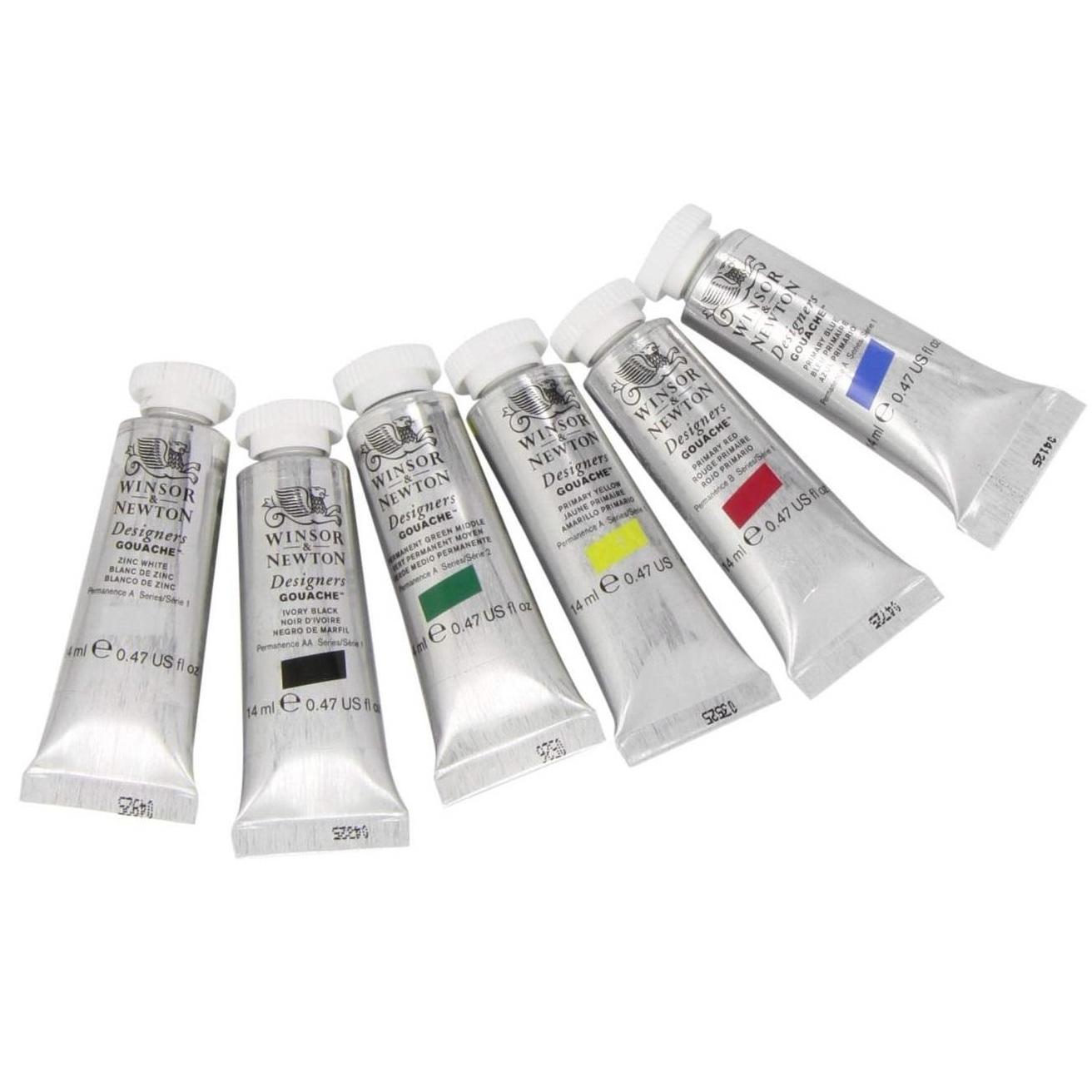 Winsor & Newton Designers' Gouache Primary Color 6-Tube Paint Set, 14Ml