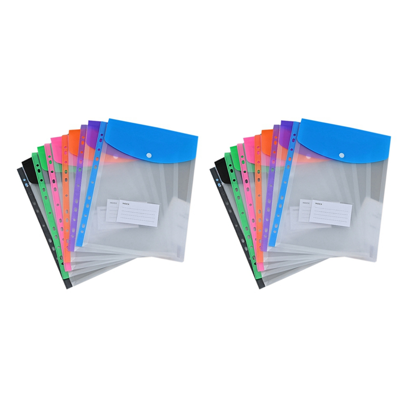 Binder Pocket Organizer Folders, 12 Pack Expandable Folders Plastic Envelopes Binder Folders for 2/3/4 Ring Binder