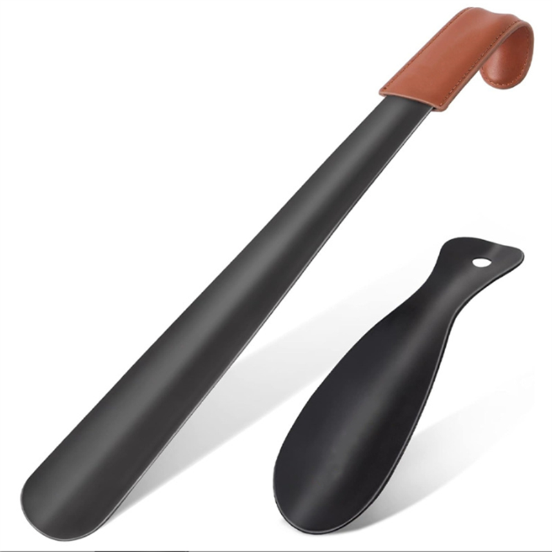 NAMUNY Leather Shoe Horn Set Black Shoe Horn Counter Shoe Horn,Set of 2 Metal Shoe Horn Handle for Seniors