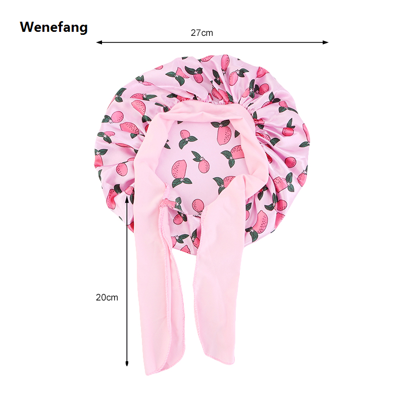 Wenefang Wide Band Printed Kids Bonnet Shower Cap Silky Bonnet Curly Hair Boy Girls Adjustable Sleep Night Cap Baby Bow HeadWrap