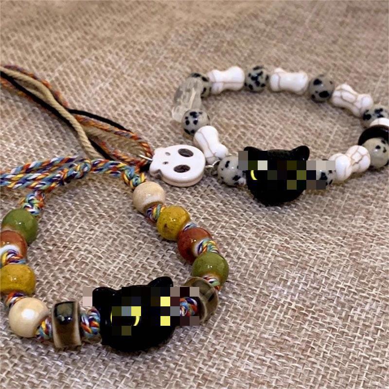 【New arrivals】Skull Cat Ceramic Woven Bracelet Female Niche Design Sweet Cool Style Colorful