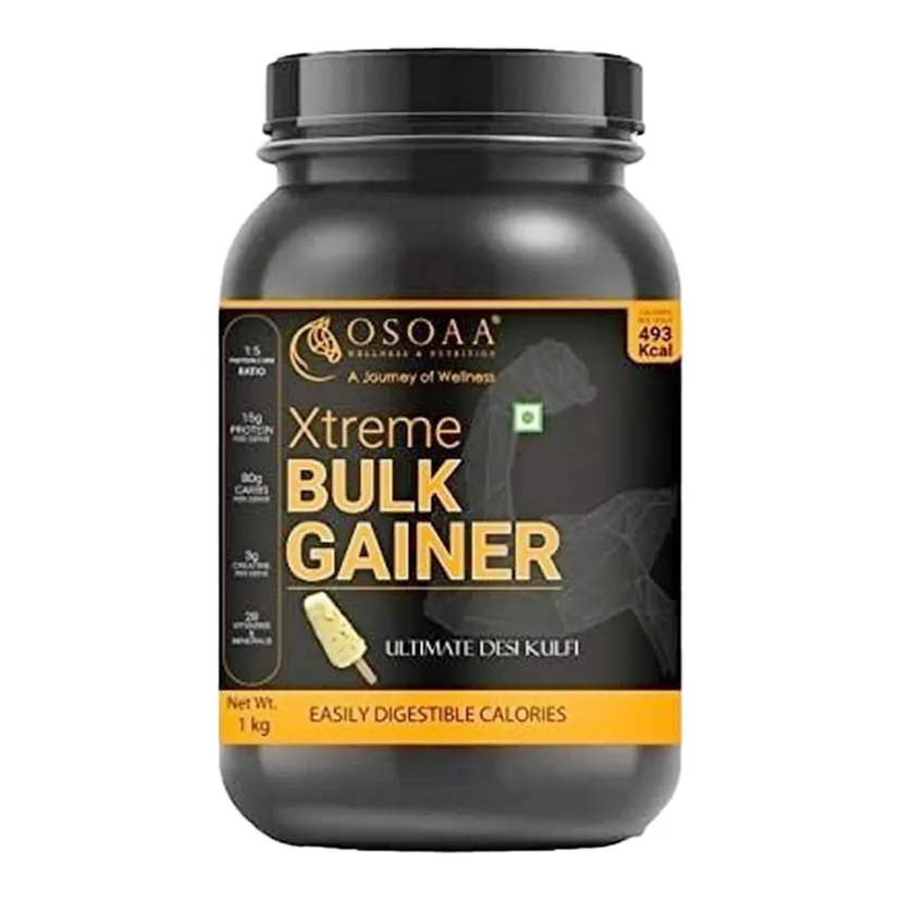 OSOAA Bulk Gainer (Desi Kulfi Flavour, 1 Kg/ 2.2 lbs) Weight Gainers/Mass Gainers (1 kg, Vanilla)