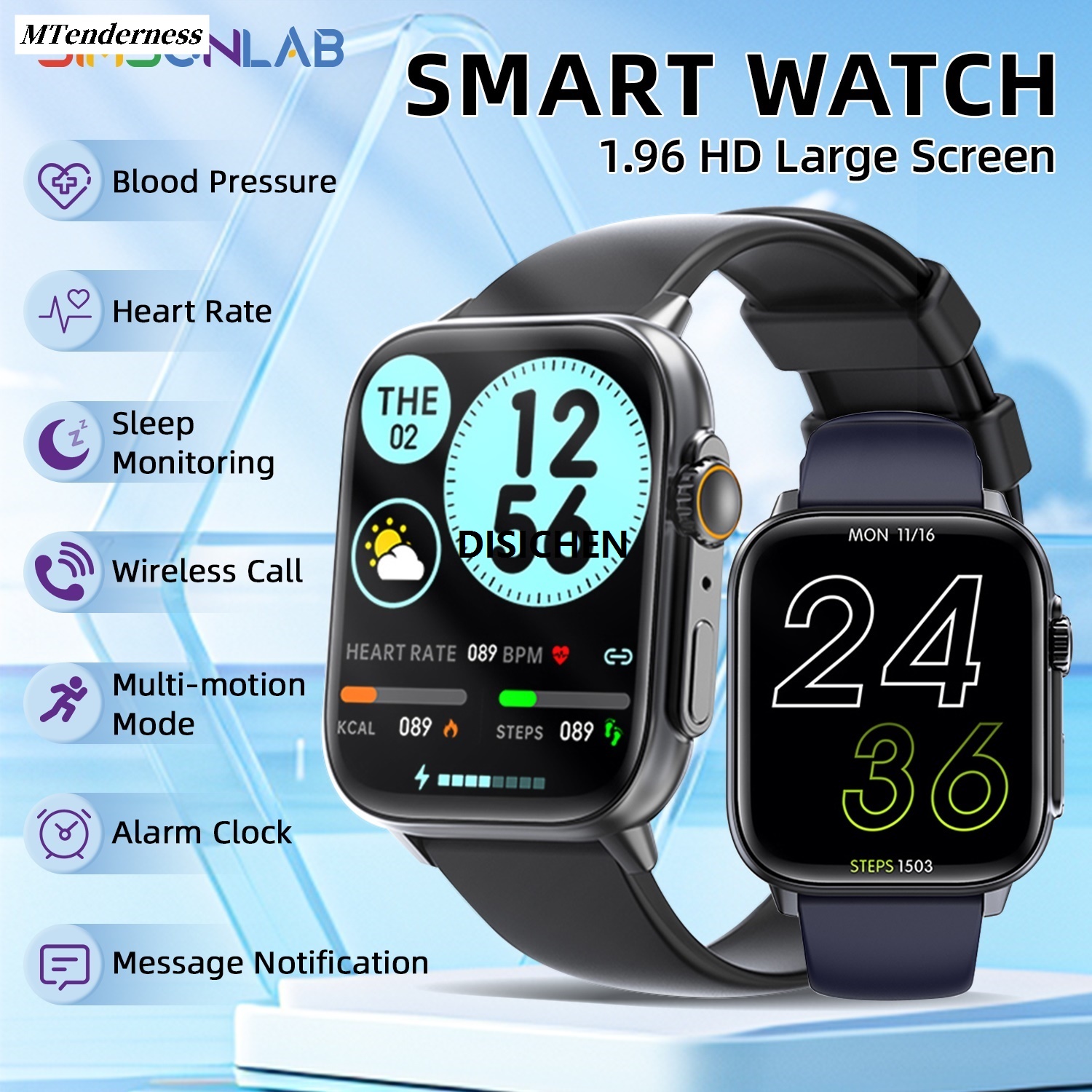 DISICHEN MTenderness Watch Smart Fashion Men's Remote Call Bluetooth Health Women's Fashion Heart Rate Dynamic Touch Full 1.96 Smart 2025 New Watch Camera Original