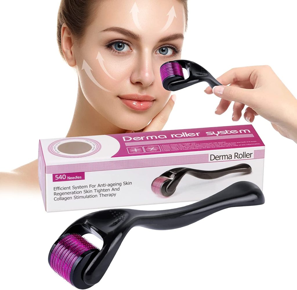 Dermaroller Professional 540 Titanium Micro Needles Microneedling Roller for Face and Body Hair, 0.25mm Derma Beard Roller, Micro Needling Roller for Home Use