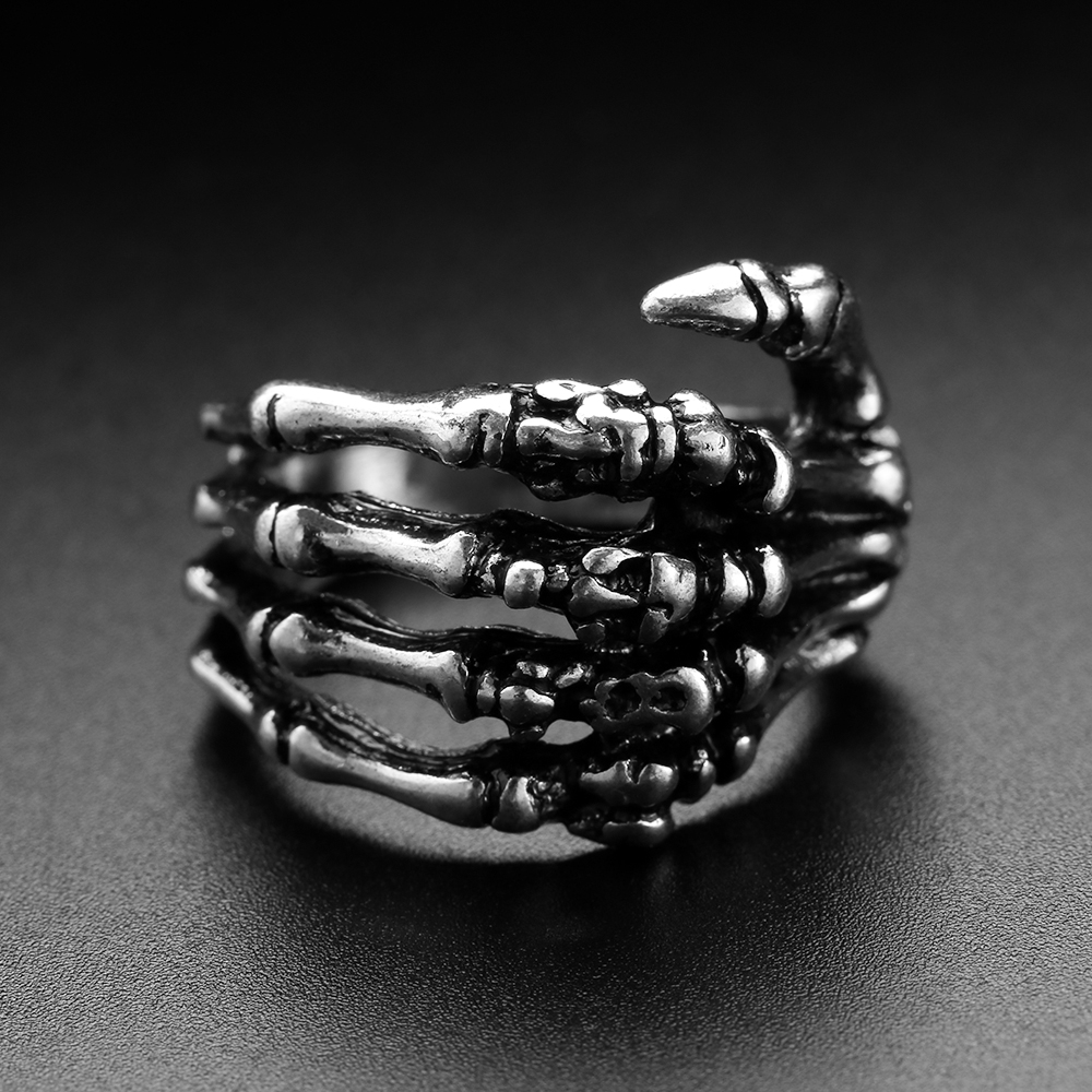 NEW 1Pc New Stainless Steel Skull Rings Gothic Vintage Hand Bone Rings Punk Hip Hop Men Jewelry High Quality Fashion Accessories