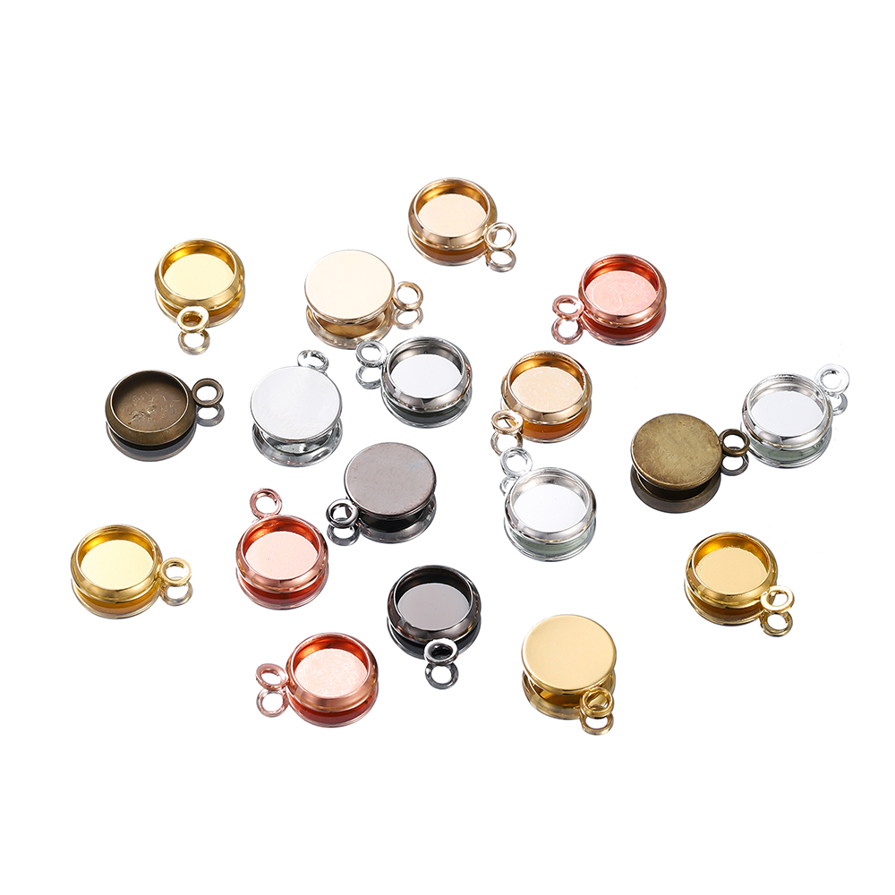 St.kunkka 20Pcs 8mm Round Silver Dome Base Tray Frame Pendant Convex Round Inlaid Flat Frame Cup Flat Round Gold