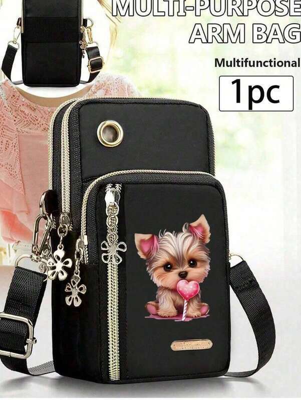 1pc Puppy Pattern Multi-Zip Storage able Convenient Activity Accessories Mini Mobile Phone Wrist Multi-Layer Coin School Supplies Simple Handbag Multifunctional Crossbody Beach Portable Shoulder Bag Outdoor Sports Mens Wallets Teacher Girlfriends Womens