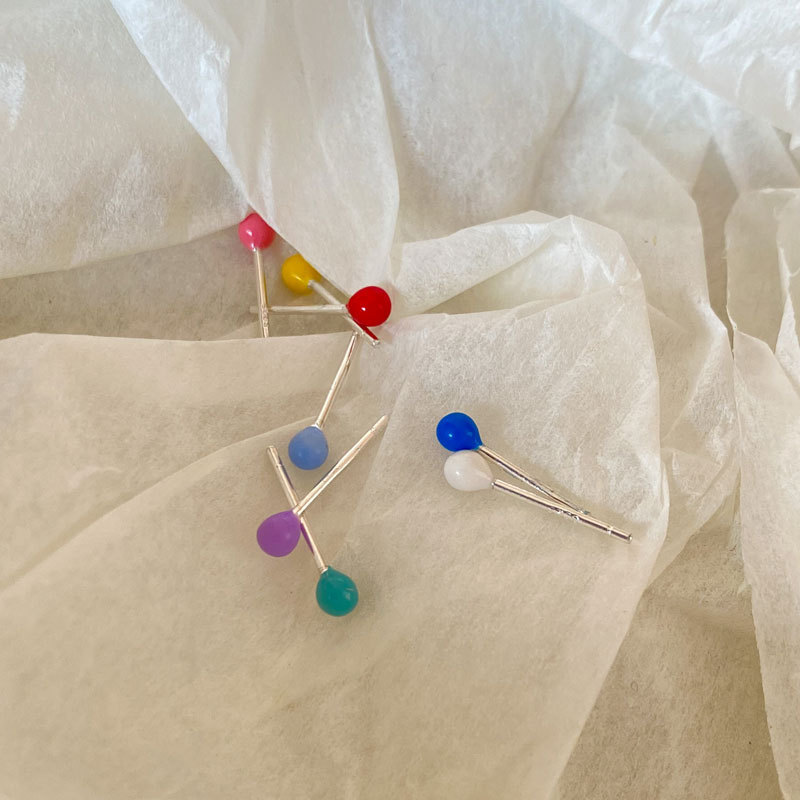 【Mega Sale】Raising Ear Pole into Mini Rainbow Gum Dropping Ball Earrings Women's Cute Colorful Bean
