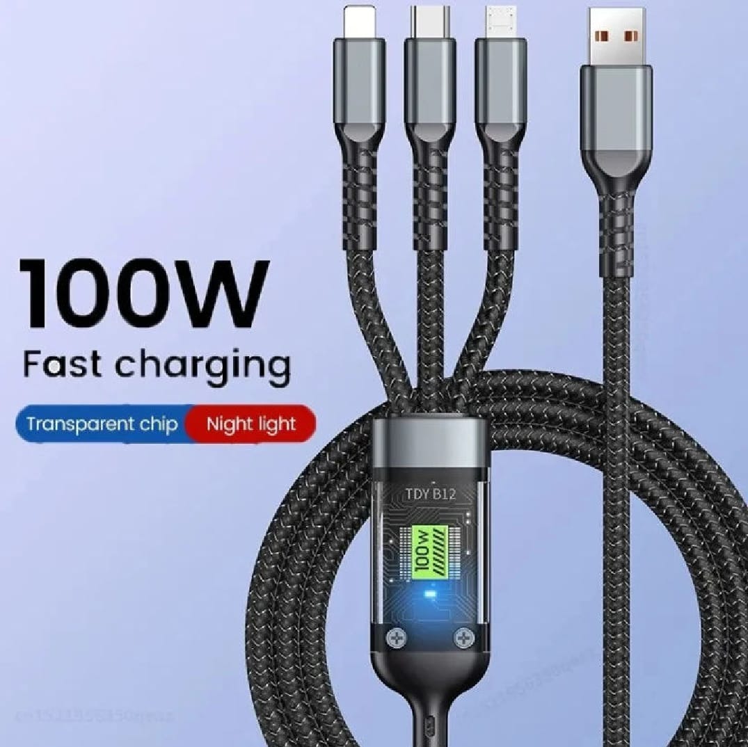 3 in 1 100W Fast Charging Data Cable Automatic Switch Off Syste