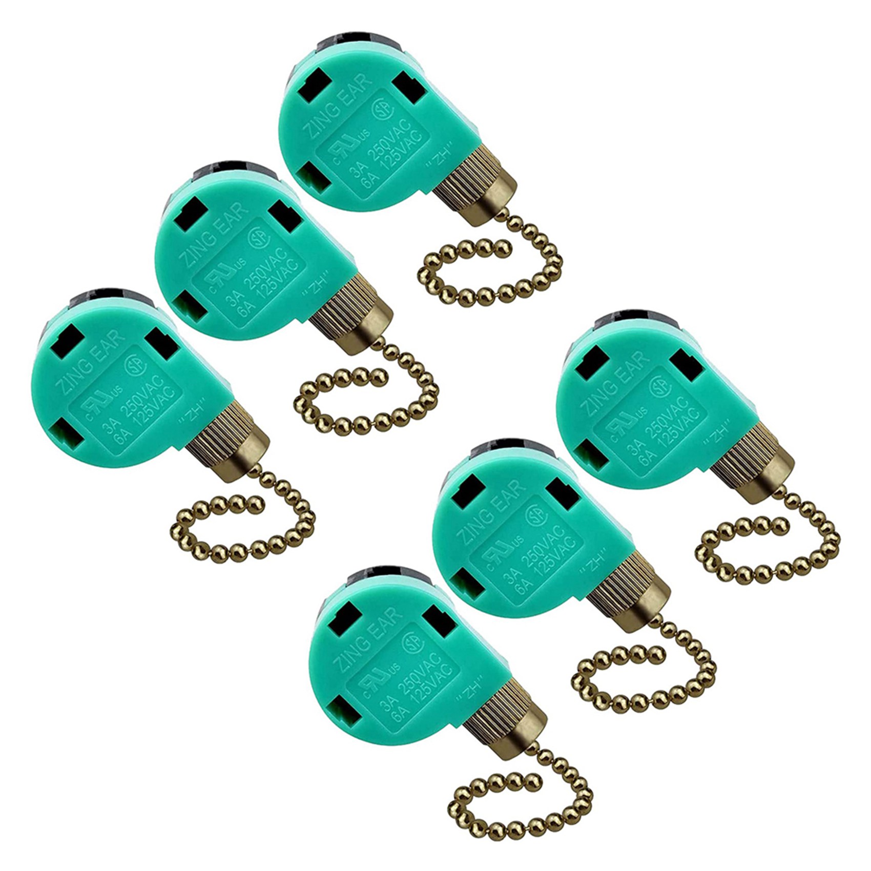 NAMUNY 6 Pack Ceiling Fan Switch 3 Speed 4 Wire Ear ZE-268S6 Fan Pull Chain Switch Replacement Speed Control Switch