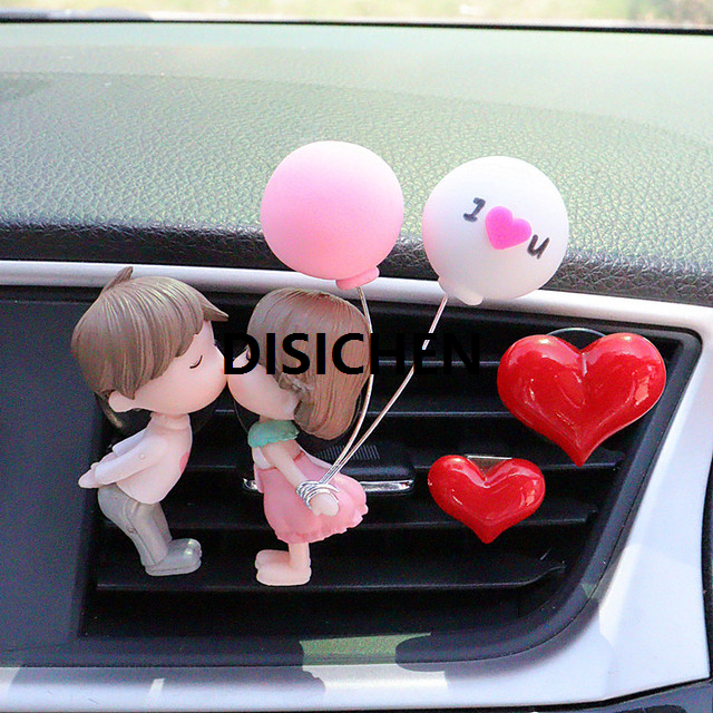 DISICHEN 【Shop the Latest Trends】Car Air Outlet Clip Interior Decor Cute Couple Kiss Balloon Love Action Figure Fragrance Ornament Pink Auto Accessories Women 2025 New