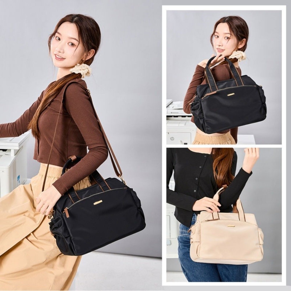Trendy Solid Color Women's Handbag Large Capacity Waterproof Top Handle Bags Multi-Layer Canvas Bag for Women