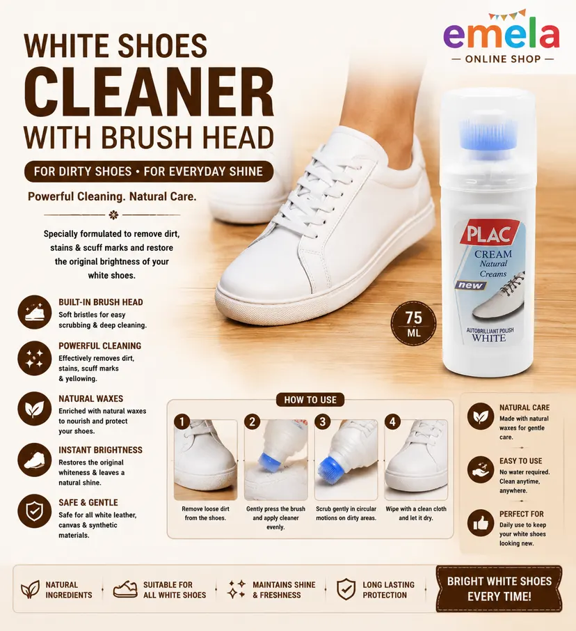 White Shoes Cleaner With Brush Head For Dirty Shoe Polish Natural Waxes (75 Ml)