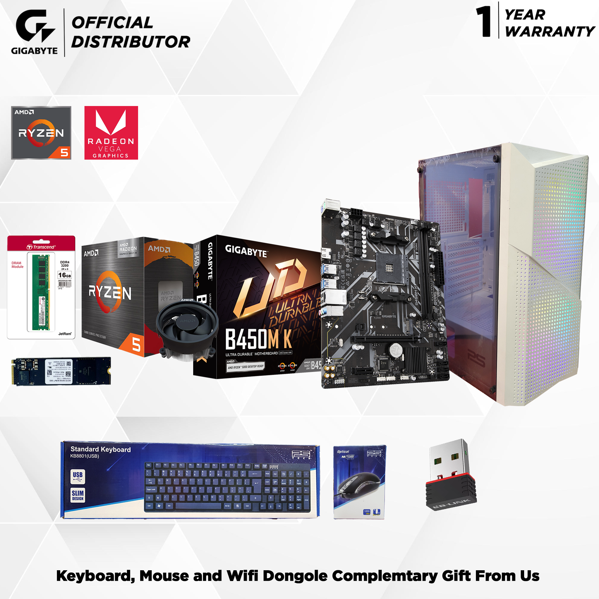 Gaming Desktop PC with Ryzen 5 5600G Paired with 8GB RAM and 256GB NVMe SSD.