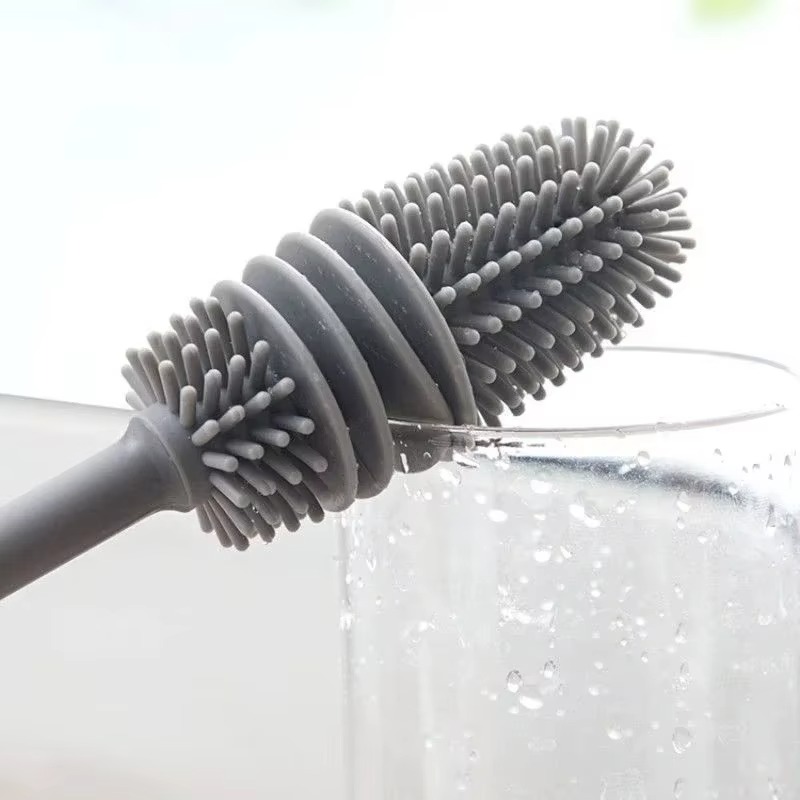 Long Handle Silicone Bottle Cleaning Brush | Flexible Deep Cleaning Brush for Bottles, Jars, Baby Bottles, Flasks & Glassware | Soft BPA-Free Silicone Kitchen Cleaning Tool