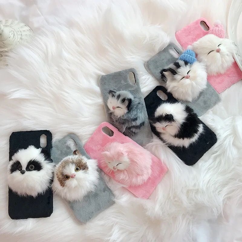 Apple Iphone New Cute 3D Animals Luxury Fur Phone Case Cover For iPhone Phone Covers Cases