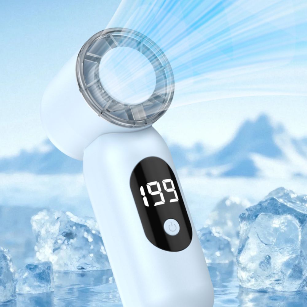 On-The-Go Use Digital Display T-55 Mini Pocket Fan Charging Port Quiet Operation Portable High-Speed Turbo Fan Sleek Design Compact Lightweight Rechargeable Personal Cooling Fan for 5V/1A 400mAh Travel