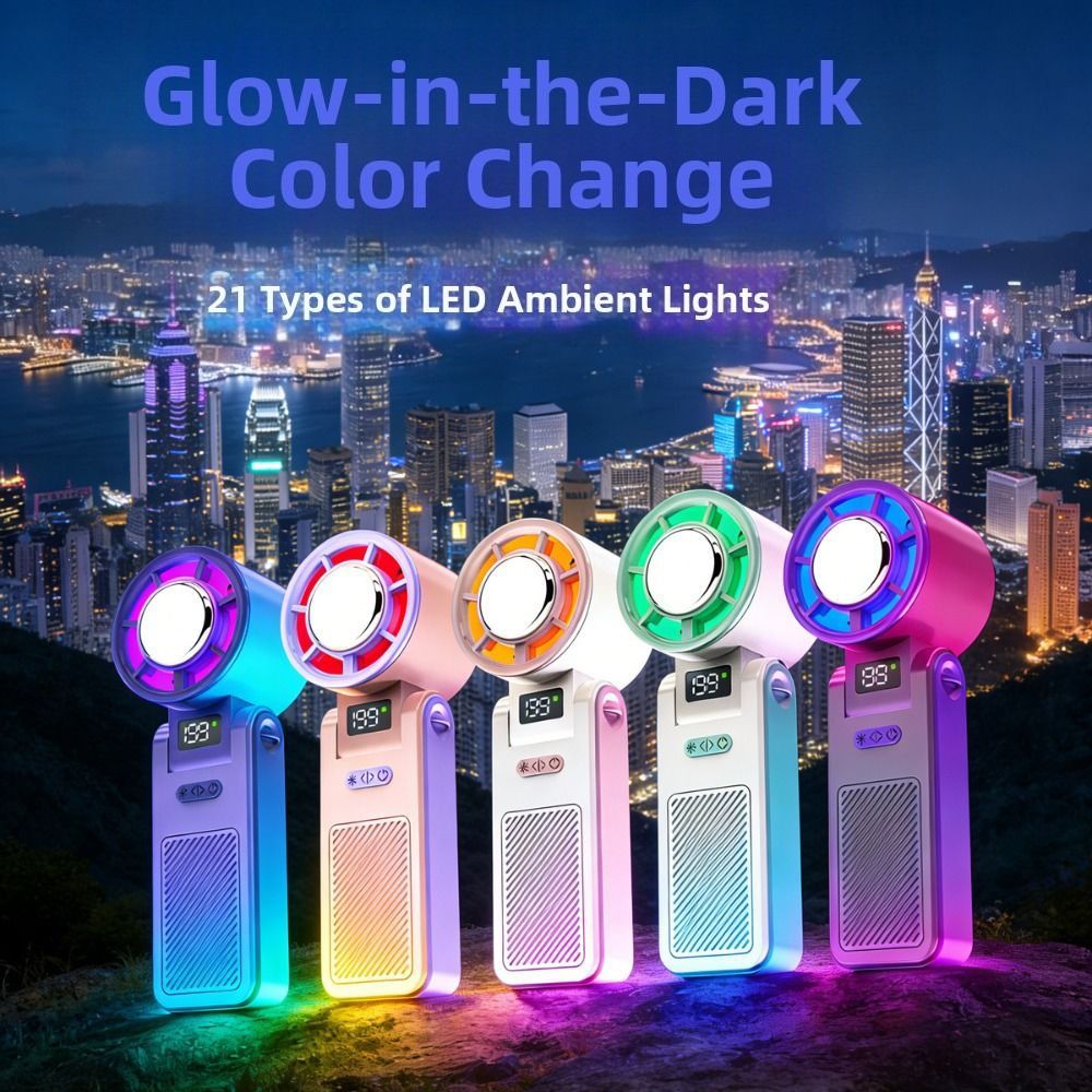 Compact Ice Compress Cool Refrigeration Electric Fan Colorful Lighting Foldable Personal Cooling Fan Quiet Operation Powerful Airflow Pocket Turbo Fan Indoor Outdoor Use
