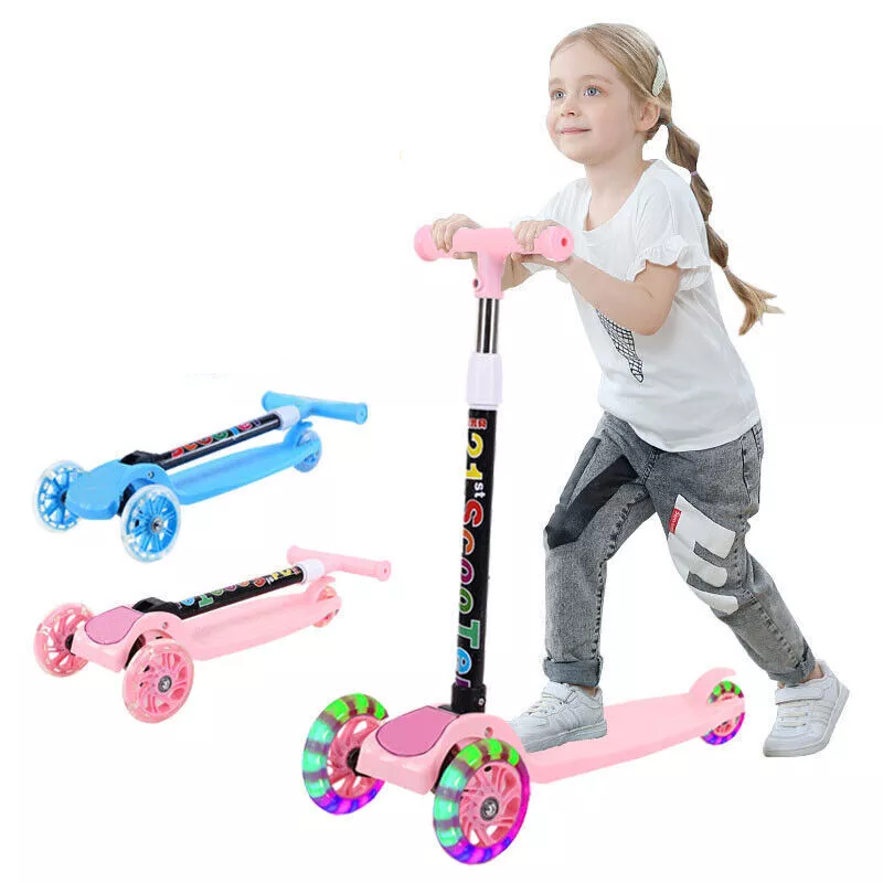 Folding Kids Scooter - 3 Wheel Tri Scooter with Flashing PU Wheels | Adjustable Height, Tilt-to-Turn Steering, Easy Fold | Safe & Fun for Ages 3+