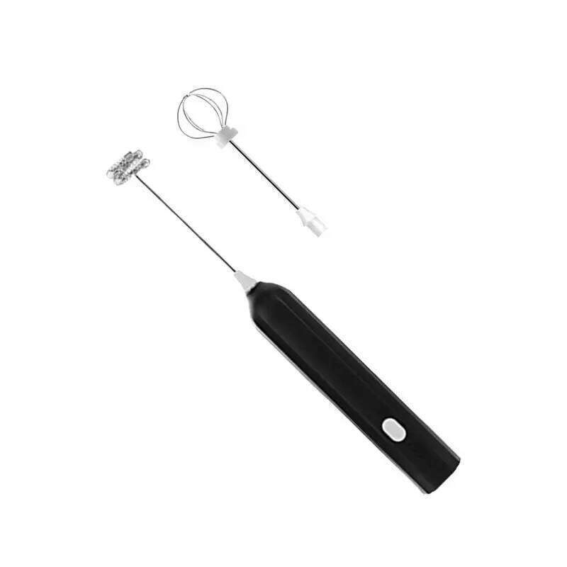 Electric Wand Hand Milk 3 Speed Adjustable Drink Mixer Blender Frother Handheld Foam Maker With 2 Heads